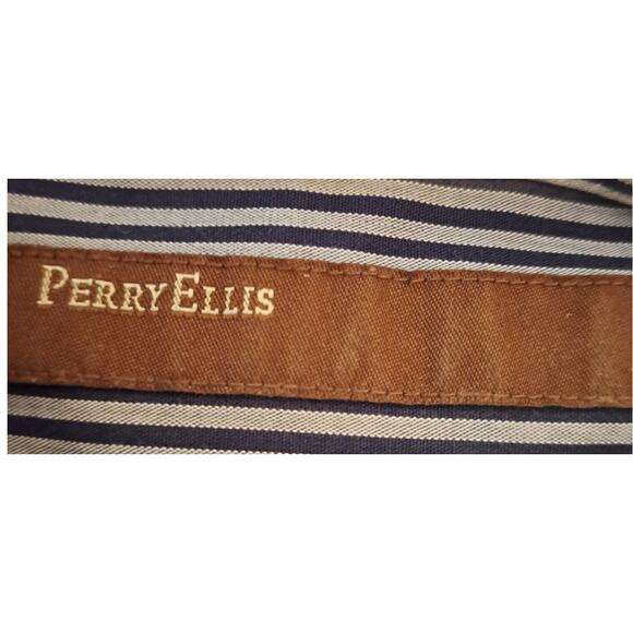 Men's Perry Ellis Long Sleeve Blue and Gray Striped Shirt XL - Picture 7 of 8
